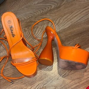 SHE - IN Vibrant Orange Strappy Platform Heels SIZE 7